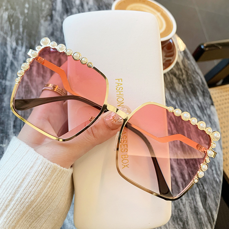 Gafas cuadradas de gran tamaño Gafas de sol de perlas para mujer