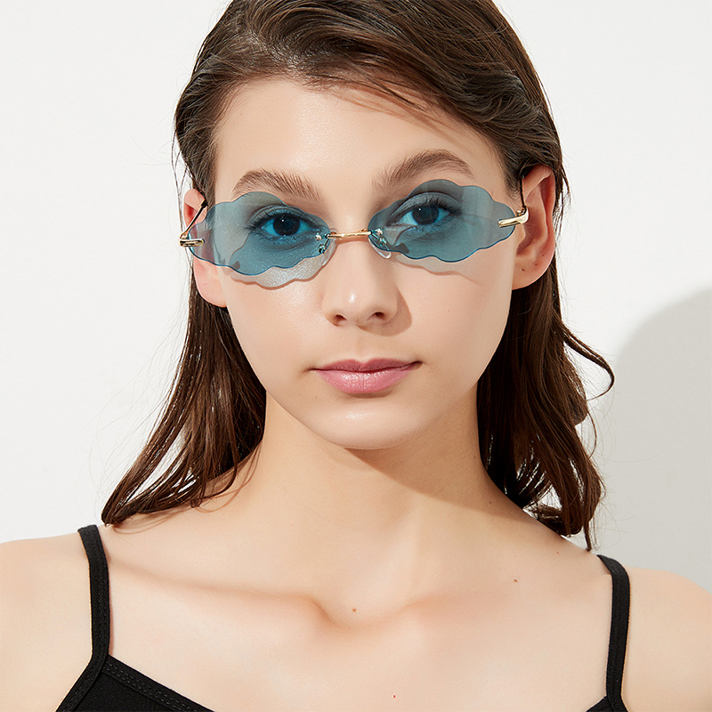 Gafas de sol sin montura con lentes en forma de nube punk de lujo para mujer