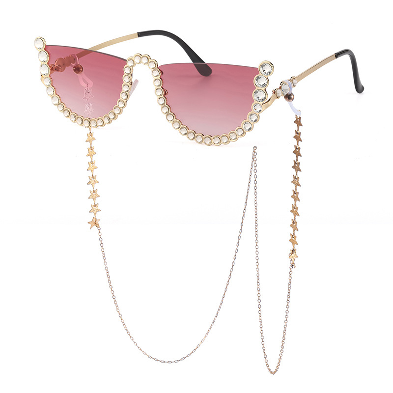 Gafas de sol con cadena y cinturón de diamantes sin marco para mujer