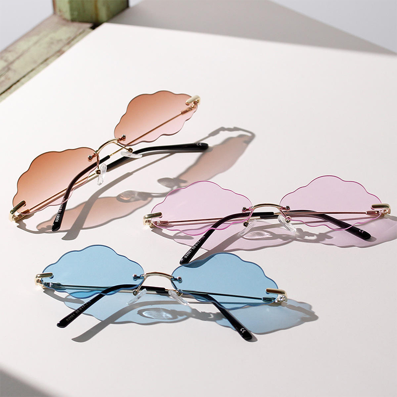 Gafas de sol sin montura con lentes en forma de nube punk de lujo para mujer