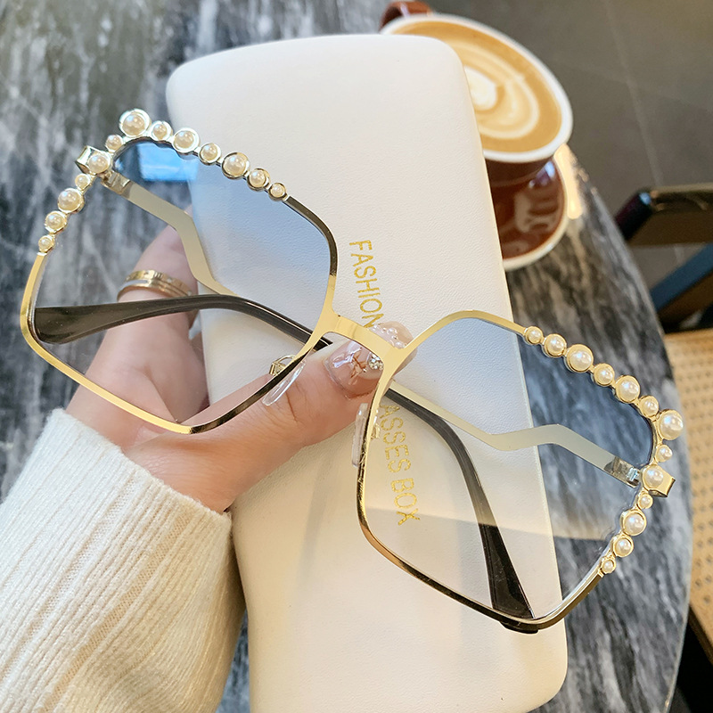 Gafas cuadradas de gran tamaño Gafas de sol de perlas para mujer