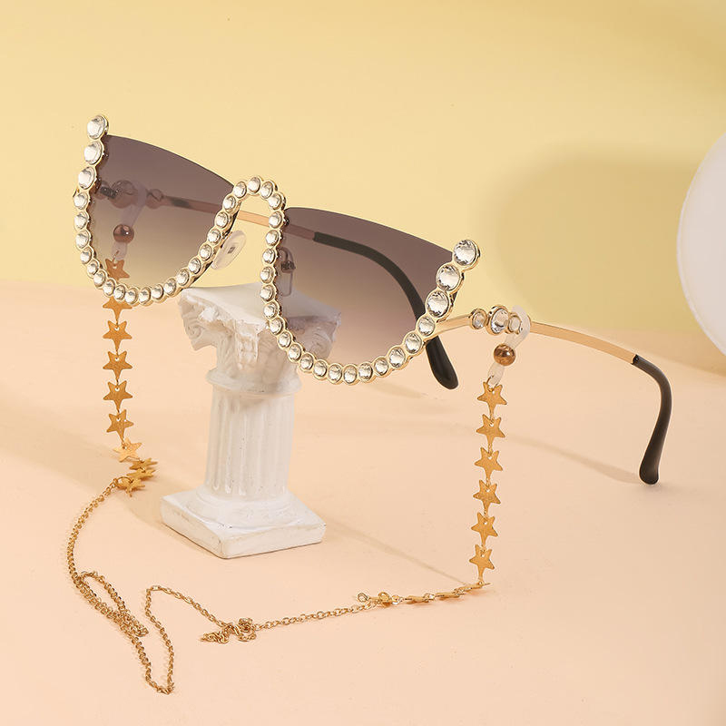 Gafas de sol con cadena y cinturón de diamantes sin marco para mujer