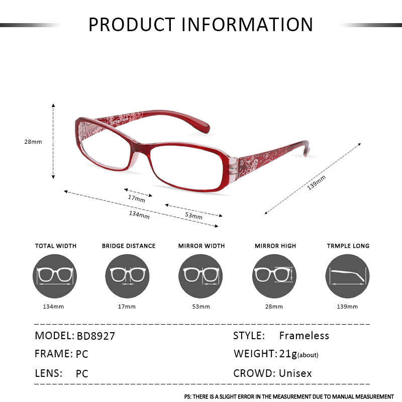 Gafas de lectura con montura cuadrada de plástico para mujer