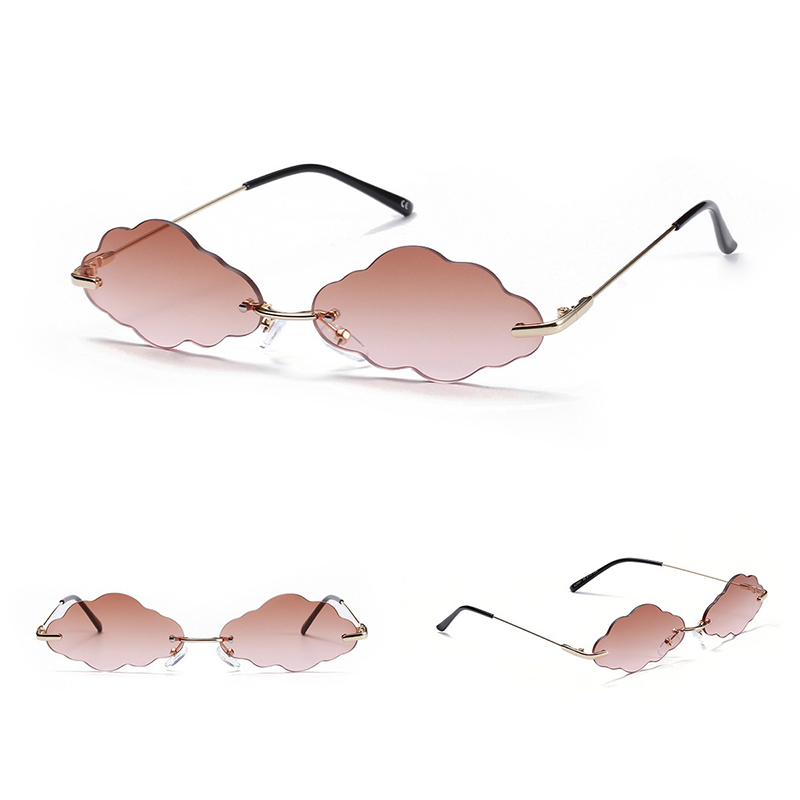 Gafas de sol sin montura con lentes en forma de nube punk de lujo para mujer