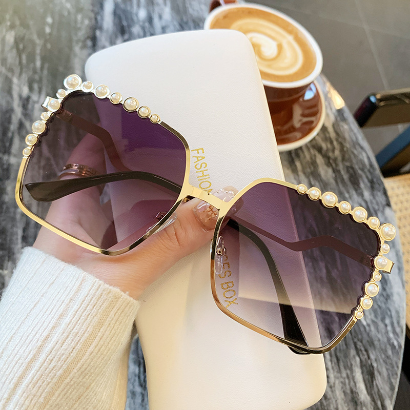 Gafas cuadradas de gran tamaño Gafas de sol de perlas para mujer