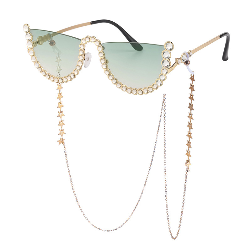 Gafas de sol con cadena y cinturón de diamantes sin marco para mujer