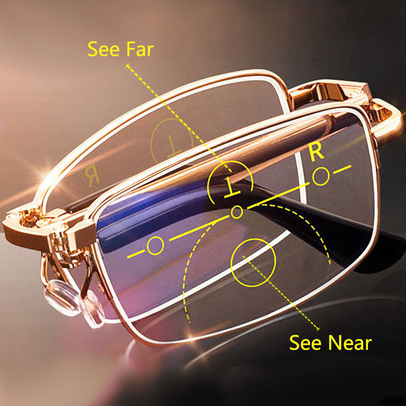 Gafas de lectura progresivas anti-azules plegables portátiles