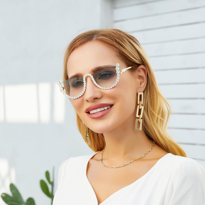 Gafas de sol con cadena y cinturón de diamantes sin marco para mujer