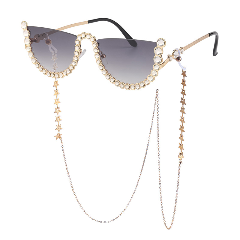 Gafas de sol con cadena y cinturón de diamantes sin marco para mujer