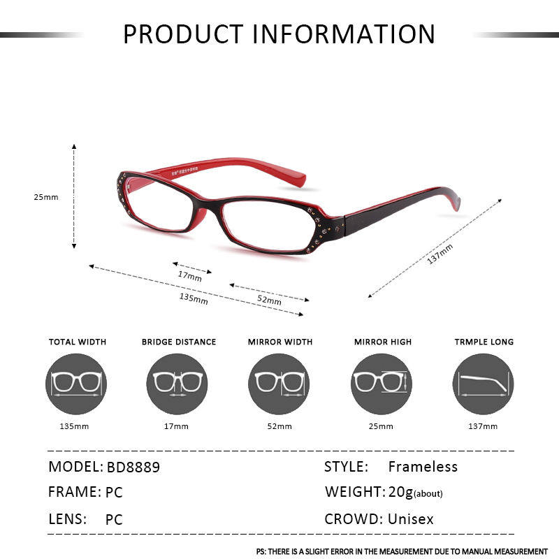 Gafas de lectura HD coloridas con incrustaciones de diamantes