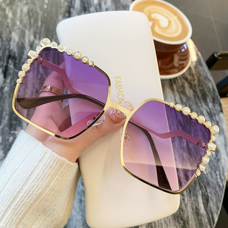 Gafas cuadradas de gran tamaño Gafas de sol de perlas para mujer
