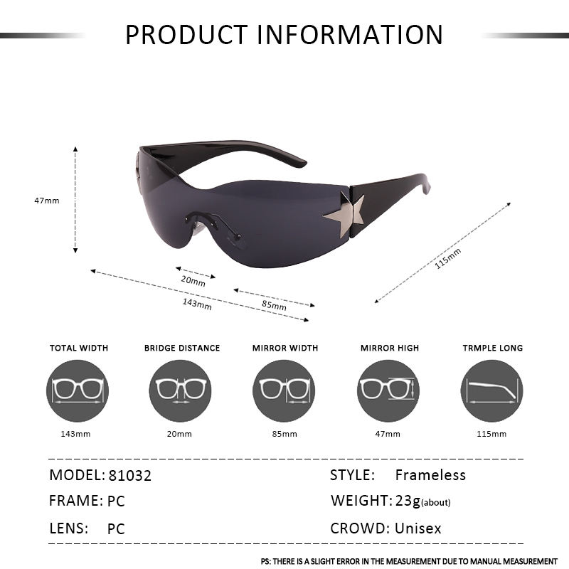 Gafas de sol decorativas con estrella de cinco puntas y escudo extragrande